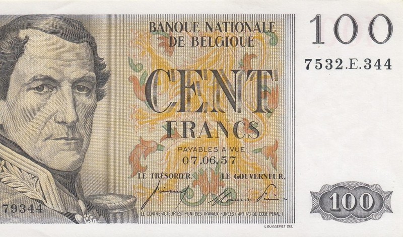 7.6.1957 BELGIUM 100 FRANCS FRENCH FRANCE "E" ~RARE~ (( GEM UNC ))