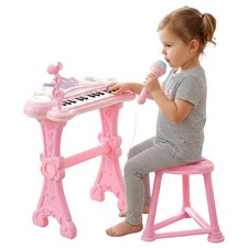 Kids Piano Electronic Keyboard with Microphone Stool Record Playback Musical Toy