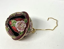 VTG Cloisonné Sleigh Jingle Bell Christmas Ornament Rose Floral Soldier