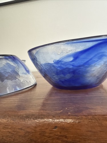Set of 4 Bormioli Rocco Murano Blue 5 3/8" Small Fruit Side Bowls Cobalt Swirl - Picture 9 of 15