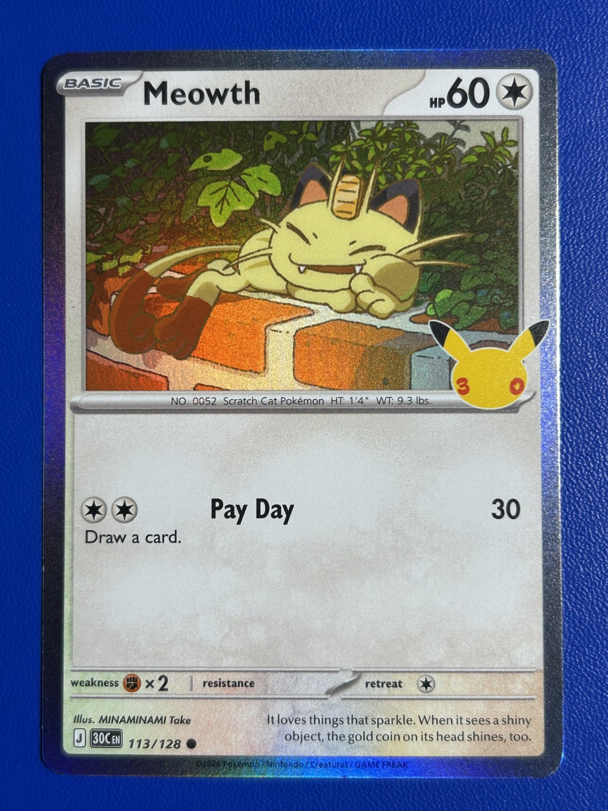 Meowth 113/128 Holo Common ME: 30th Celebration Pokemon Near Mint