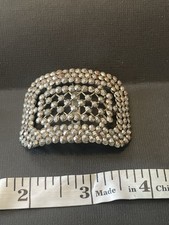 Antique Cut Steel Sash Buckle Made in France Openwork Victorian Style Gray