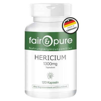 Hericium 650 mg 120 Kapseln hochdosiert Pilzpulver Vitalpilz VEGAN | fair & pure