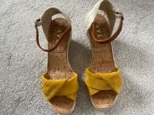Yellow suede espadrille wedges. Size 6. Elasticated strap. New with box. Ravel 
