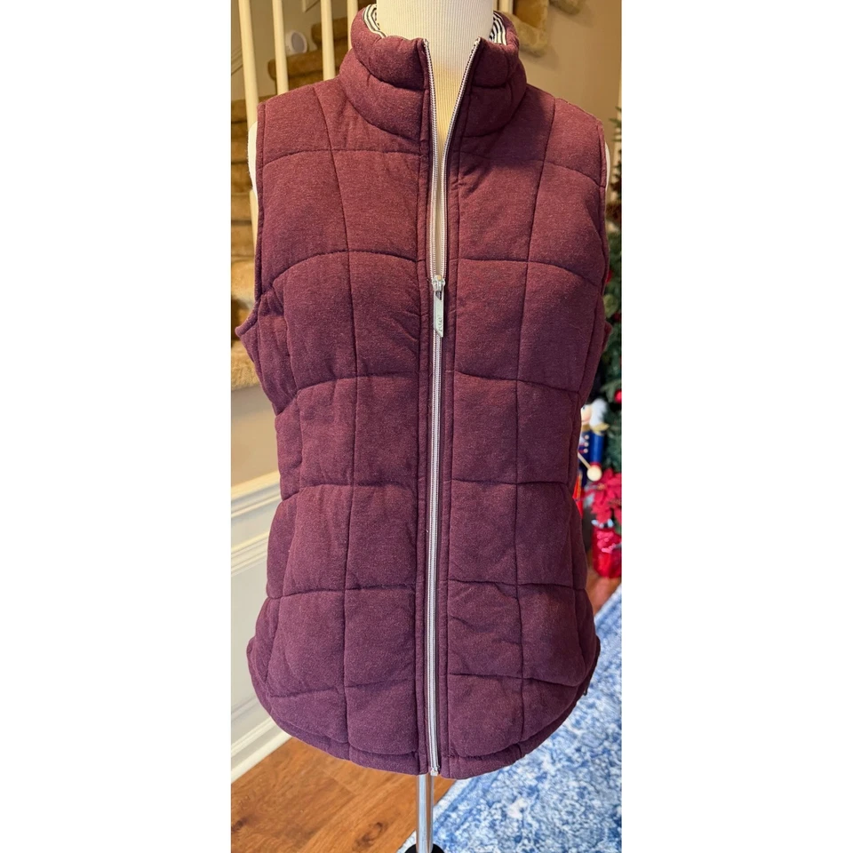 Chaleco acolchado Marc New York Borgoña acolchado acolchado cremallera completa cuello falso para mujer M Foto 3 de 4