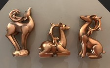 Vtg Reindeer Tabletop Figure MCM Christmas Copper Color Set of 3