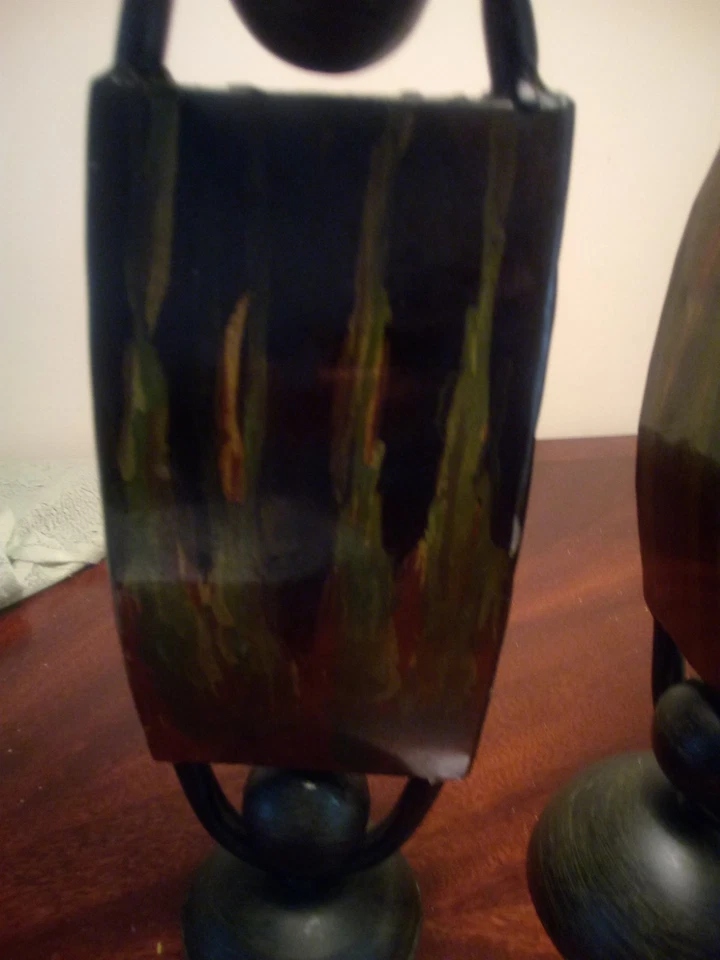 Juego de 2 Candelabros Pilar Adornado Marrón Metal Resina Metal De Colección Grandes Foto 3 de 4