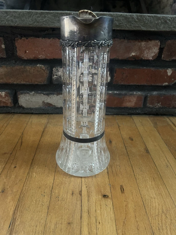 JARRA DE CUERNO DE CIERVO Y CRISTAL ESTERLINA DEL SIGLO XIX Foto 3 de 4