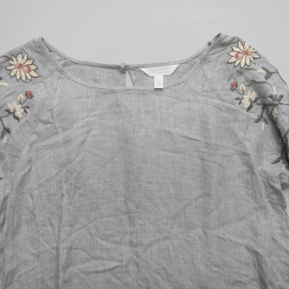 Lauren Conrad Boho Blouse Medium Flare Sleeve Floral Embroidered Casual Top — 第 3/4 张图片