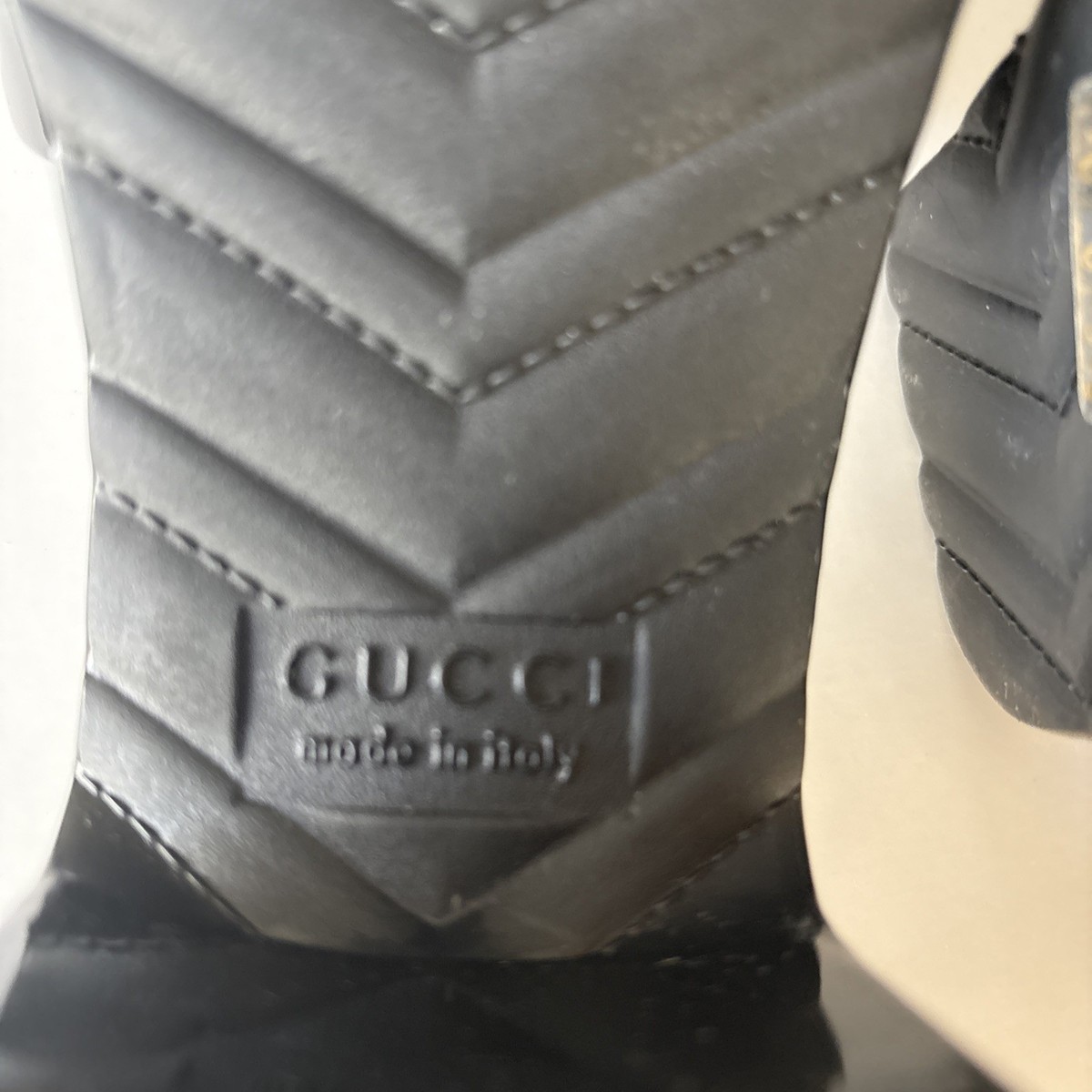 GUCCI Rubber Slide Sandal Black Square Open Toe Block Heel Mules
