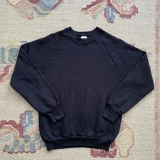 Vintage 90s Black Sweatshirt Medium Blank Fruit of the Loom Raglan Basic USA