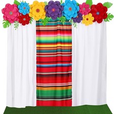 19 PCS Mexican Fiesta Decorations Set Paper Flowers Polyester Backdrop Curtains