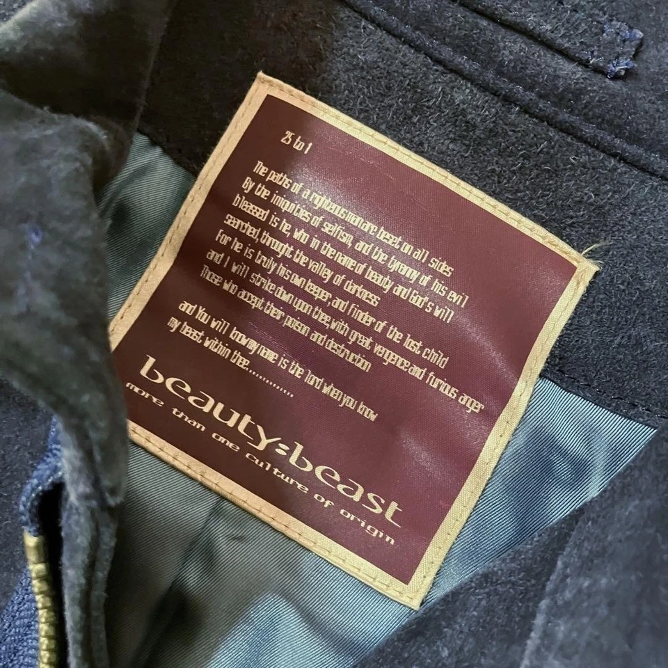 Beauty:Beast Japan 1990s Archive Blue Suede Leather Coat Size S/M Made In Japan - Image 4 of 4