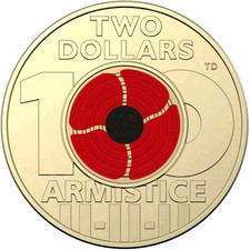 2018 $2 Armistice Day Red Poppy Australian Two Dollar Circulated Coin x 1
