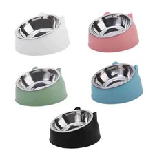 Cat Dog Bowl Tilted Stainless Steel Pet Feeder Food Water Feeding Dish UK