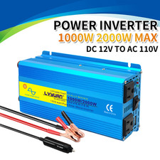 2000W Max Pure Sine Wave Inverter DC 12V to AC 110V Power Inverter 2 AC Outlets