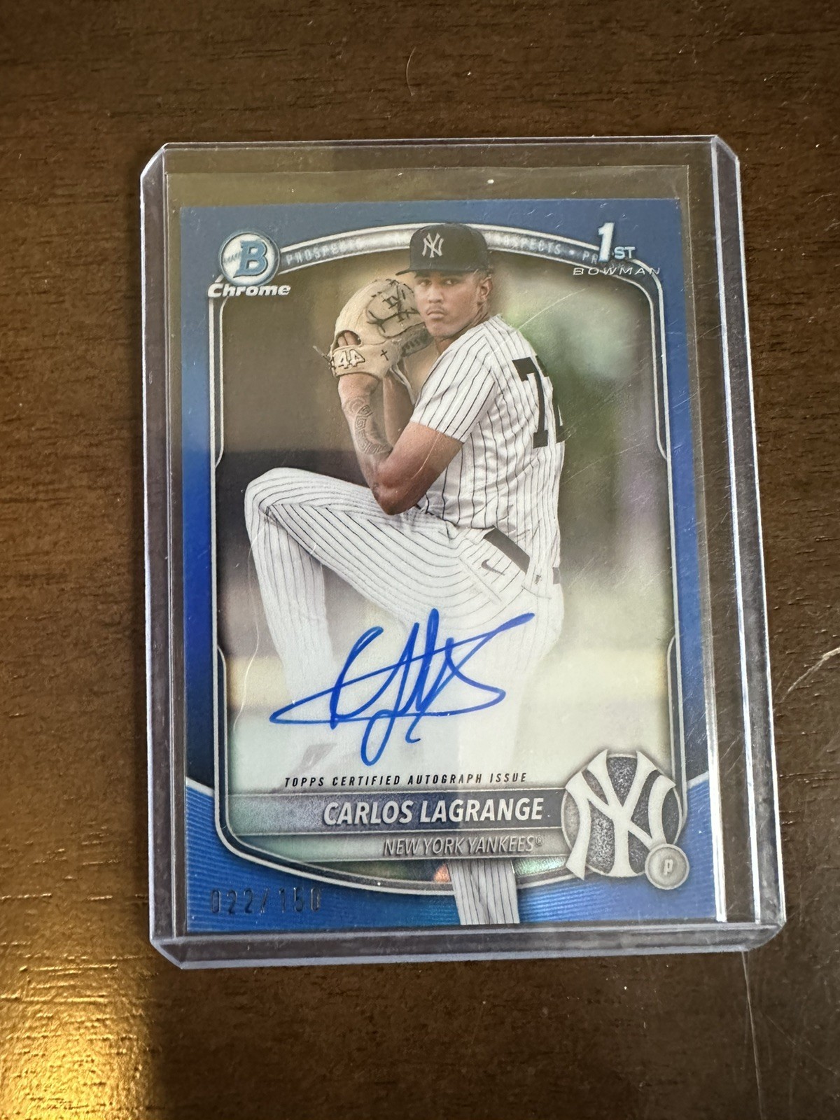 2025 Bowman Chrome Carlos Lagrange Auto Blue RayWave Refractor 1st Prospect /150