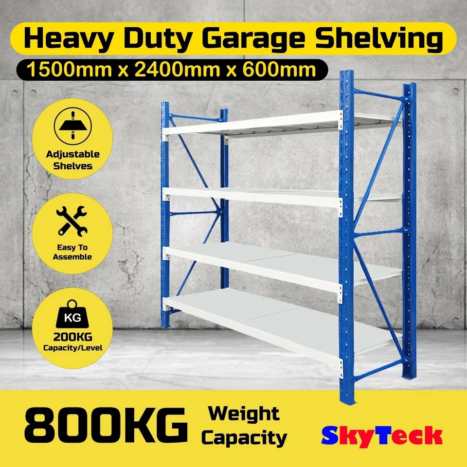 1.5(L)x2.4(H) Garage Shelving Warehouse Steel Rack Storage Metal Shelves 800KG - image 3 of 4