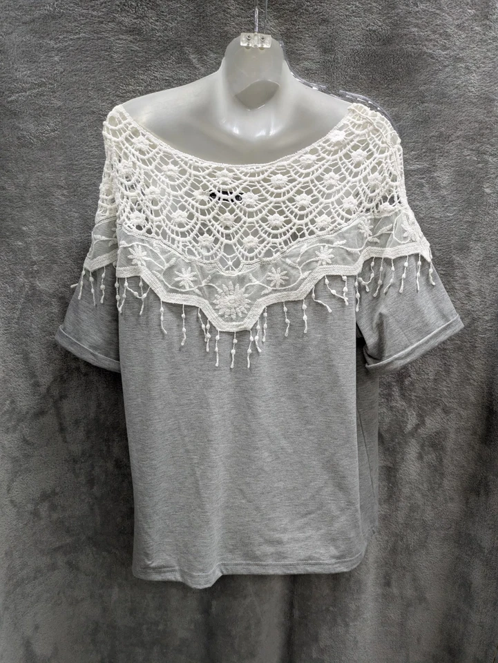 Crochet Lace Yoke Top Women's XXL Cottagecore Bohemian Fairycore - Image 2 of 4