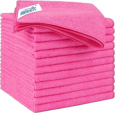 HOMEXCEL Rosa Mikrofaser-Reinigungstücher 12 Stück, Super Saugfähig 32x32 cm