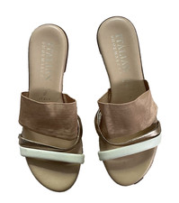 Italian Shoemakers Women's Size 7 Wedge Sandals Cream, Bronze and Tan Straps