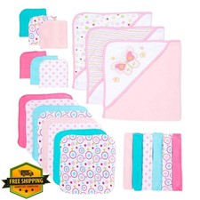 Spasilk Bath Hooded Towels and Washcloths Set for Babies, 23-Piece Gift Set, ...