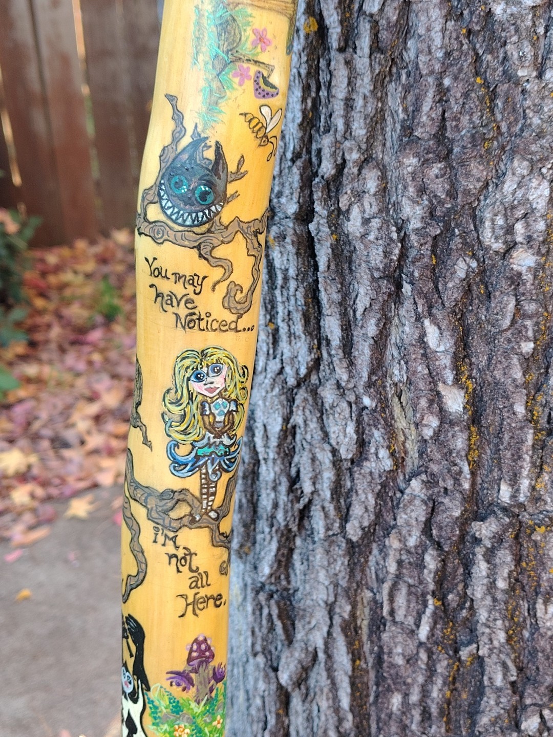 Walking staff. Alice and Wonderland themed, hand crafted, hand painted. 