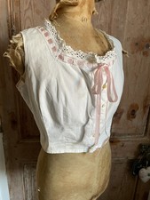 Antique French Cotton Edwardian Corset Cover Camisole Lace c1910 Sz S