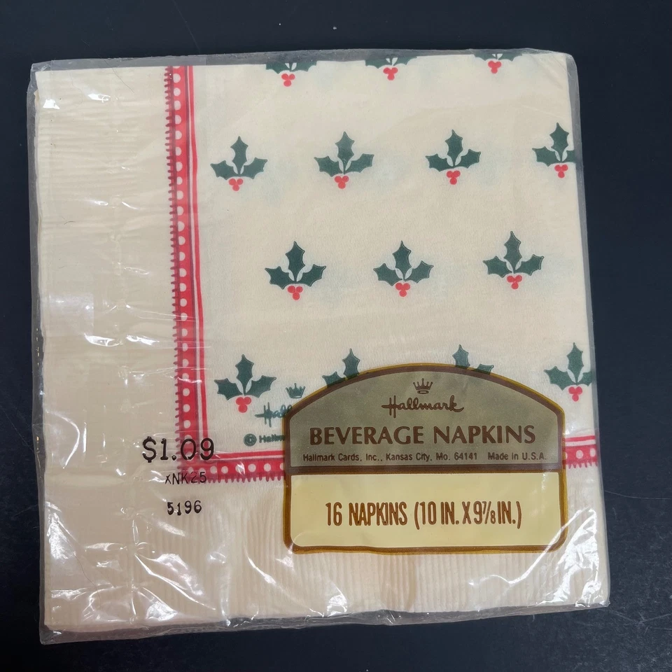 Servilletas de bebidas navideñas con sello de colección paquete sellado de bayas de acebo 16 unidades Foto 3 de 3