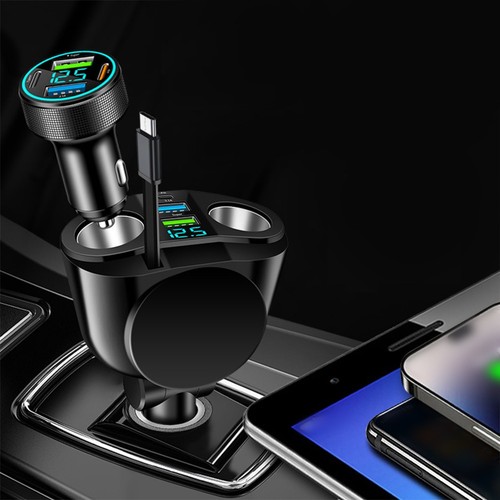 Chargeur Voiture Affichage Numérique 66W avec Câble Rétractable pour Appareil - Photo 2 sur 33