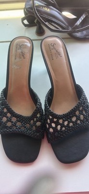 Seychelles Black Braided Slip-On Open Toe Mule Heels Memory Foam Womens 7.5