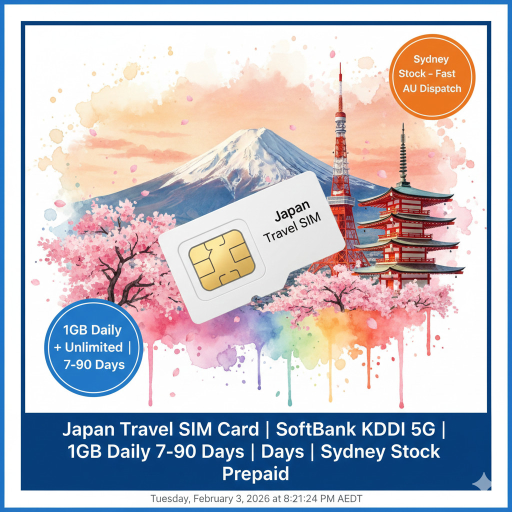 Japan Travel SIM Card | SoftBank KDDI 5G | 1GB Daily 7-90 Days | Sydney Stock