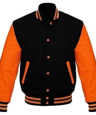 Varsity Letterman Baseball Jacket with Wool and Genuine Orang Leather Sleeves