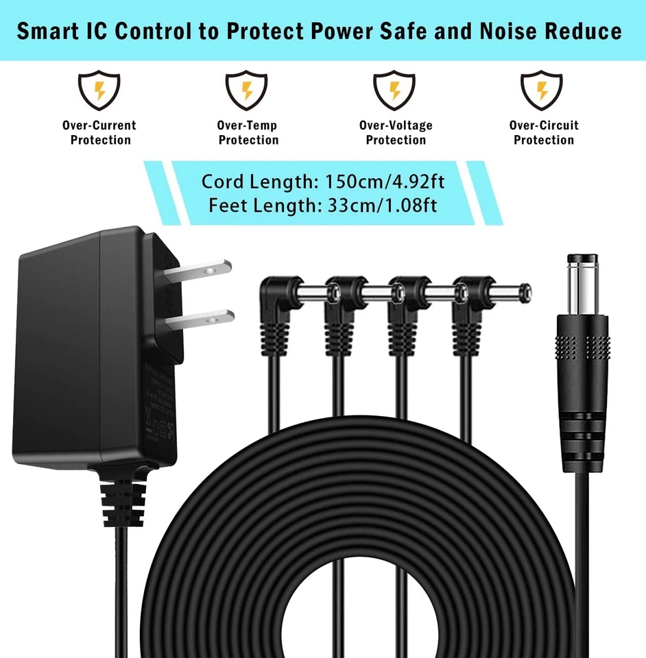 Adaptador de fuente de alimentación de pedal de guitarra 9V cables de alimentación de 4 vías para BOSS MOOER ZOOM JOYO Foto 2 de 4