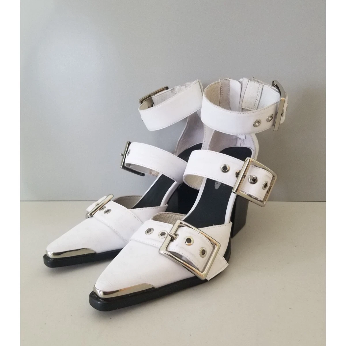 Free People X Jeffrey Campbell Hendrix Heels Distressed White Leather Size 7