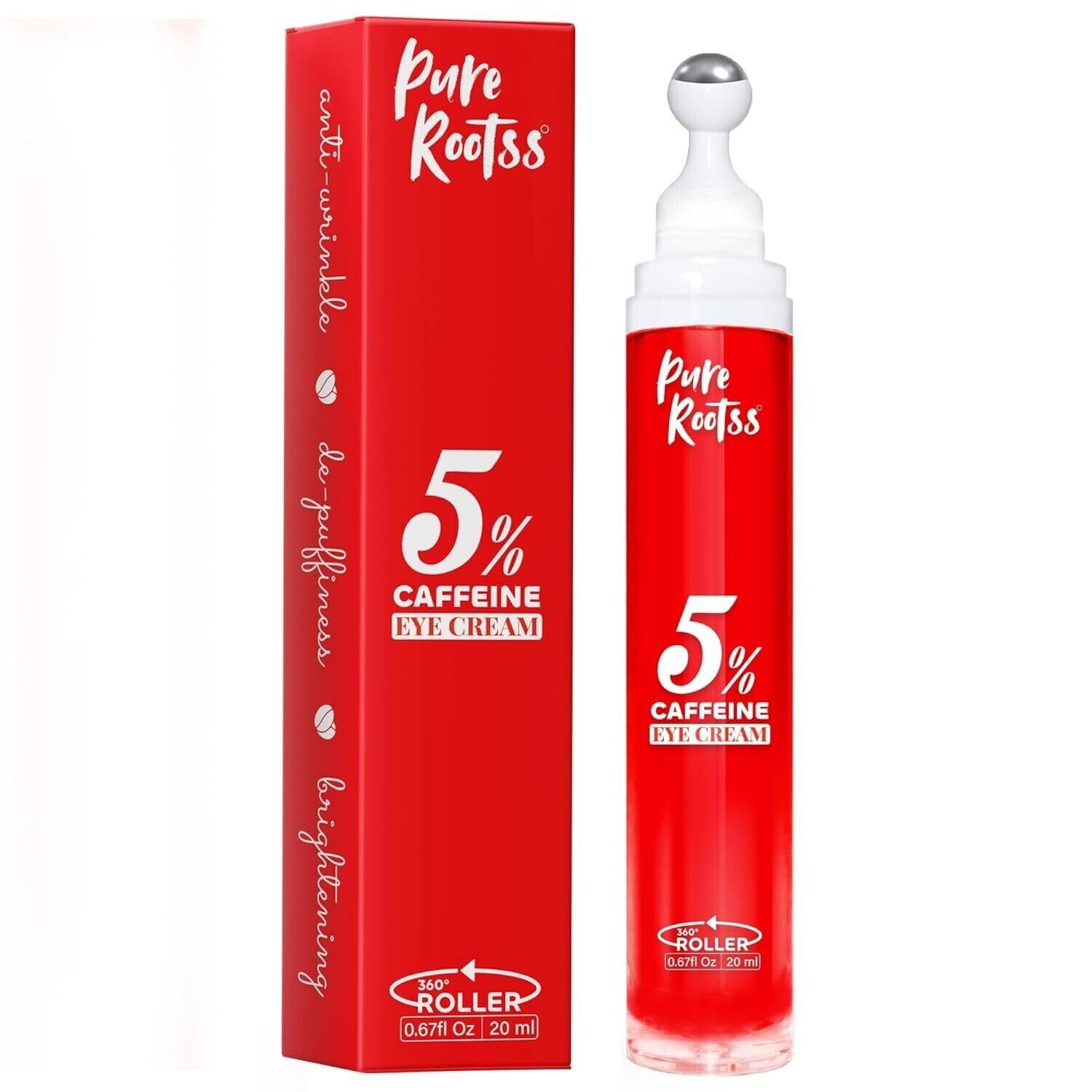 5% Caffeine Eye Cream Anti Aging with 360 Rollerball, Reduce Wrinkles and Dar...