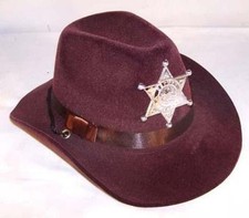 2 KIDS BROWN VELVET SHERIFF HAT W BADGE cowboy headwear CHILDRENS BOYS hats star