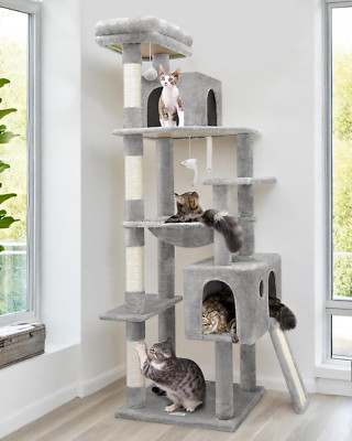 F70 Pro 70'' Heavy Duty Cat Tree with Hammock & Condo for Large Cats - Light Grey