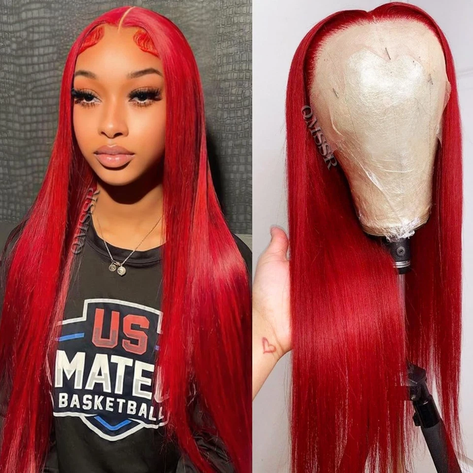 32 Inch Red Hair Synthetic Lace Front Wigs Pre Plucked Natural Long Straight Wig - Image 4 of 4