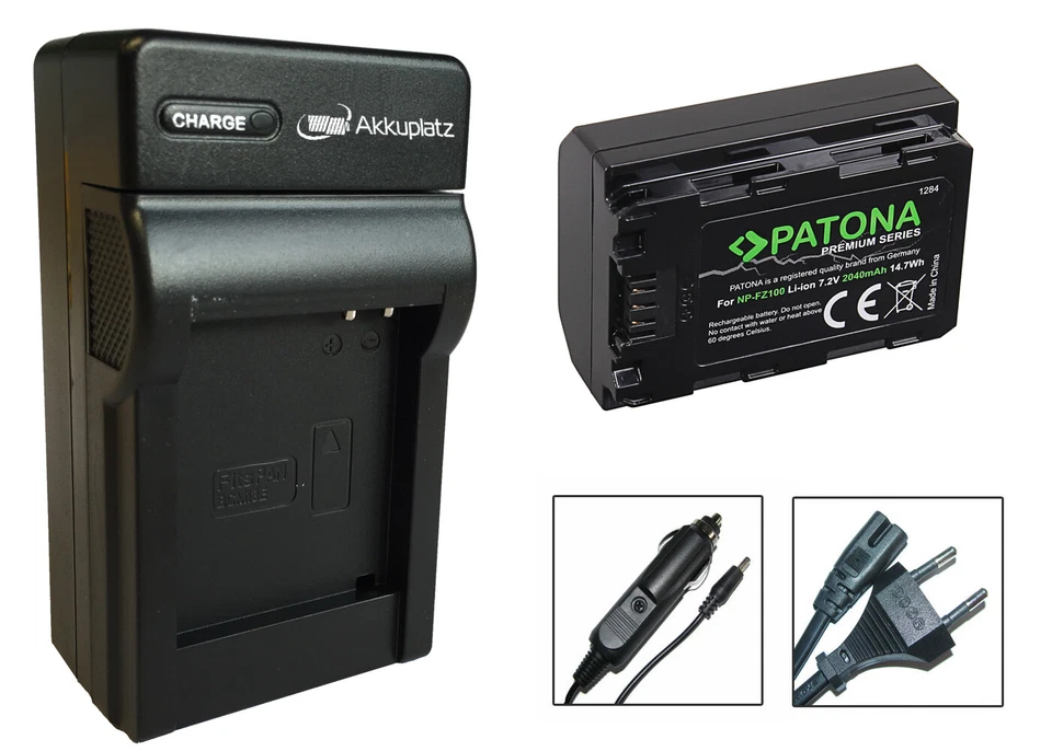 Akku + Ladegerät für Sony NP-FZ100 - 2400mAh - Alpha a7 III, ILCE-7M3, a9 a7 IV
