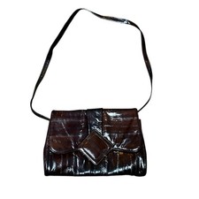 Vintage Genuine Eel Skin Shoulder Bag Brown Removable Strap Purse Clutch