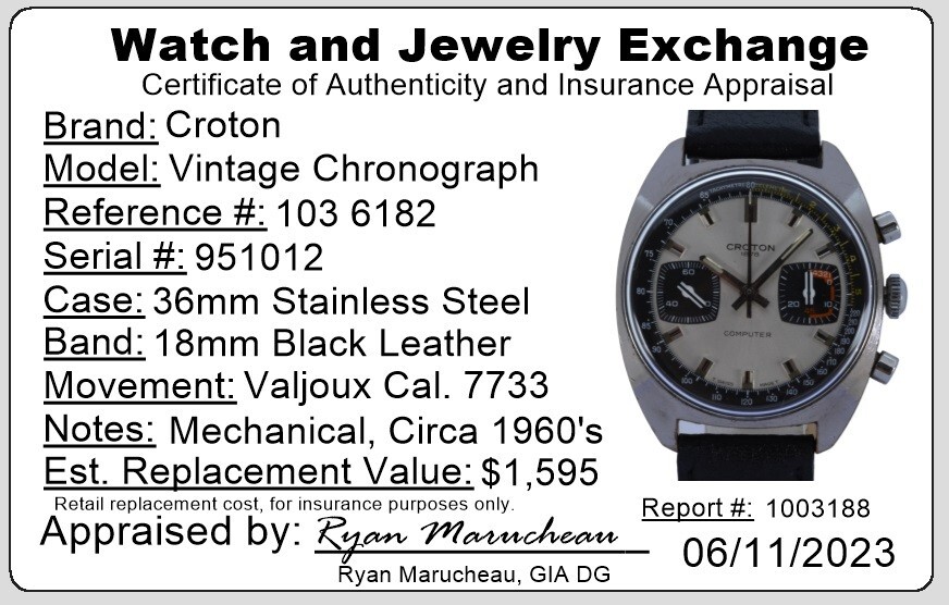 Rare Croton Computer Men's 36mm Manual Chronograph Watch