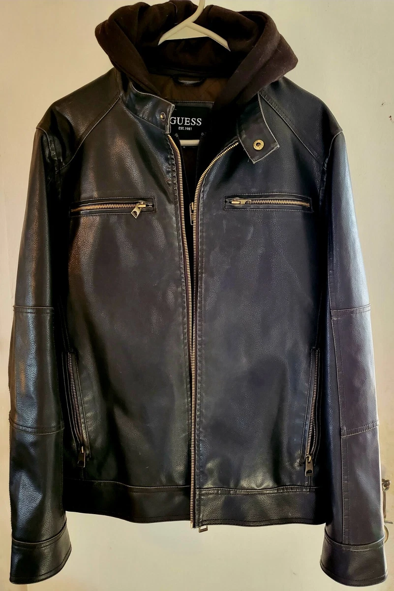 Guess leather jacket shop with hoodie