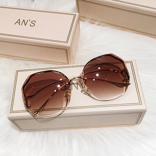 Women Fashion Oversized Outdoor Gradient Shades UV400 Glasses Rimless Sunglasses - Picture 7 of 19