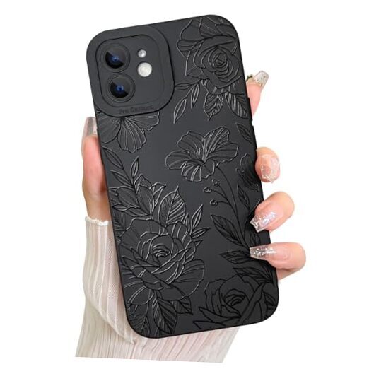 Case Floral Flower Pattern Print Case Soft TPU Full Camera for iPhone 11 Black