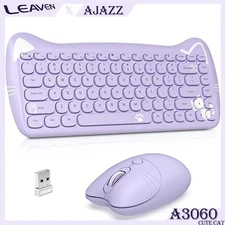AJAZZ A3060 2.4G Wireless Retro Cute Cat Keyboard&Mouse Set,84 Keys,for Mac PC