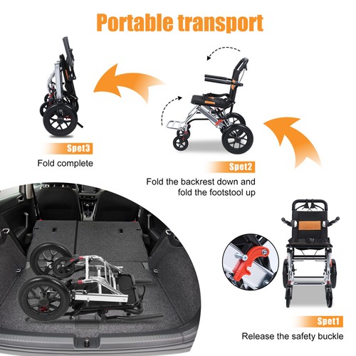 Lightweight Folding Wheelchair for Adults Portable Transport Travel Wheel Chair - Picture 8 of 15