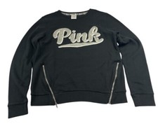 Pink Victoria s Secret Side Zip Sweater Women s Small Black Sweatshirt Pullover