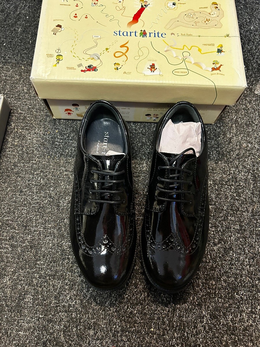 Boxed Girls Size 12G Black Patent Start Rite Lace Up Shoes UK