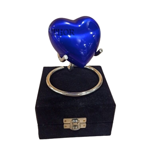 Beautiful Blue Heart Shape Urn for Ashes/Heart Keepsake Urn with Stand & Box/Sma